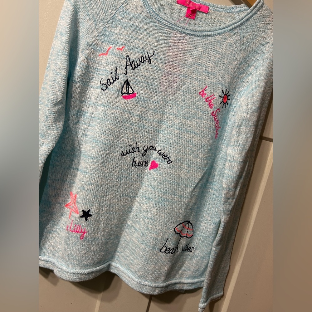 Lilly Pulitzer Danette Sweater Celestial Blue Marble Sailabration Embroidery NWT - Picture 2 of 7